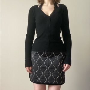 ALEXANDER WANG HOUR GLASS STUDDED BLACK SATEEN SKIRT